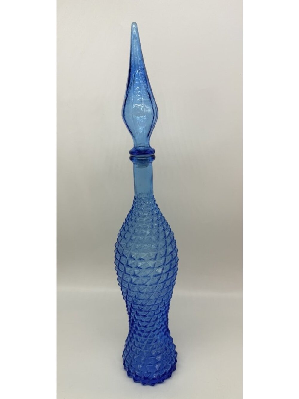 Empoli Italian Blue Pineapple Diamond Pattern Genie Bottle Stopper VTG Glass